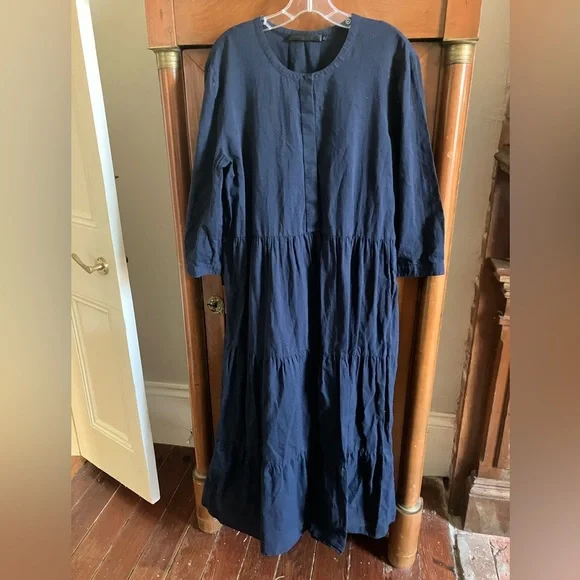 knee length dresses for ladies Jenni Kayne Summer Dress Navy Cotton-Linen Size Extra Small Tiered Mid –  Celebrity Owned
